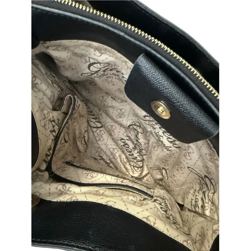 GUESS Black Tonal Logo Monogram Tote Gold Chain Shoulder Bag Charm Y2K